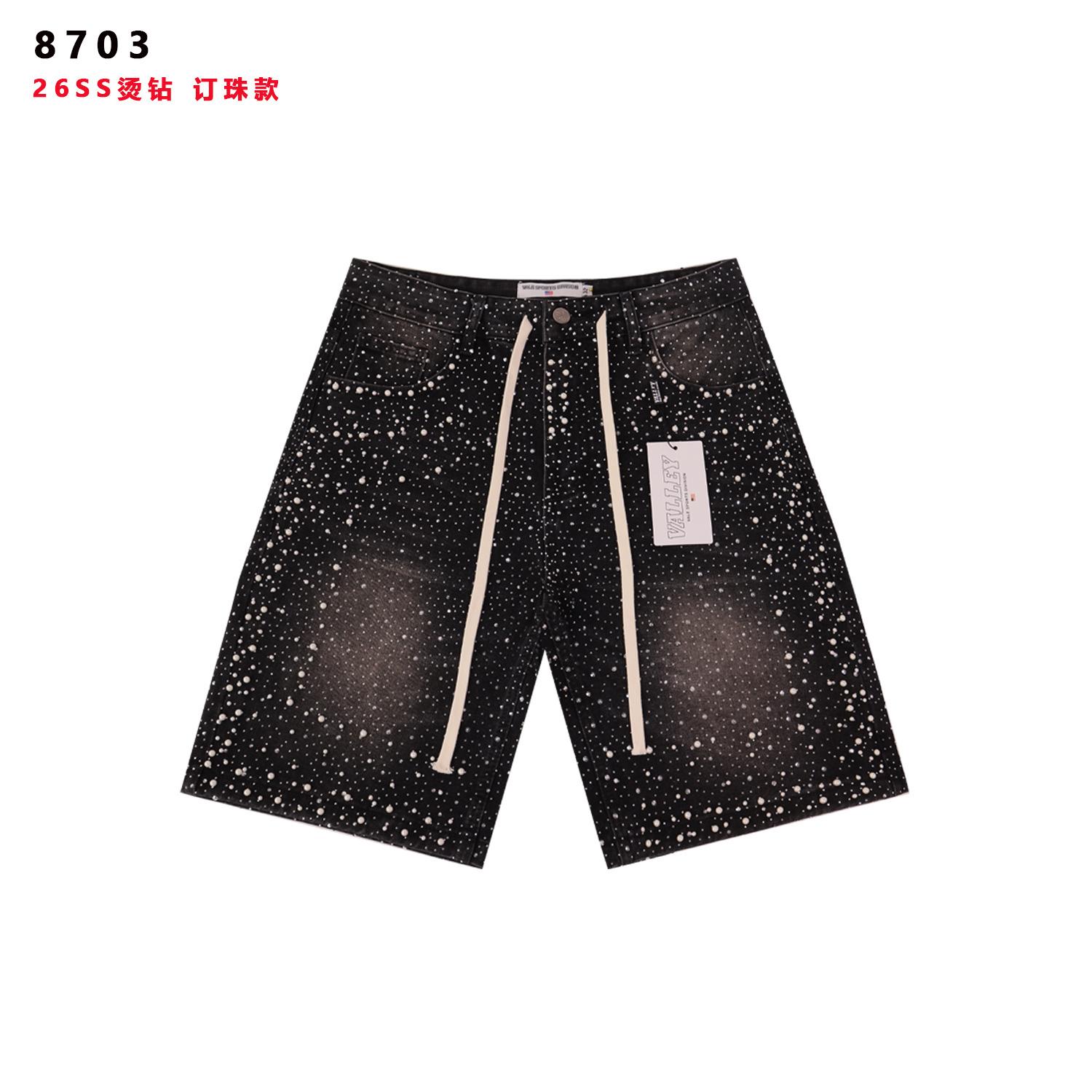 

Men s Starry Rhinestone Denim Shorts, Hip Hop Street Loose Drawstring Knee Length Jeans Shorts 28