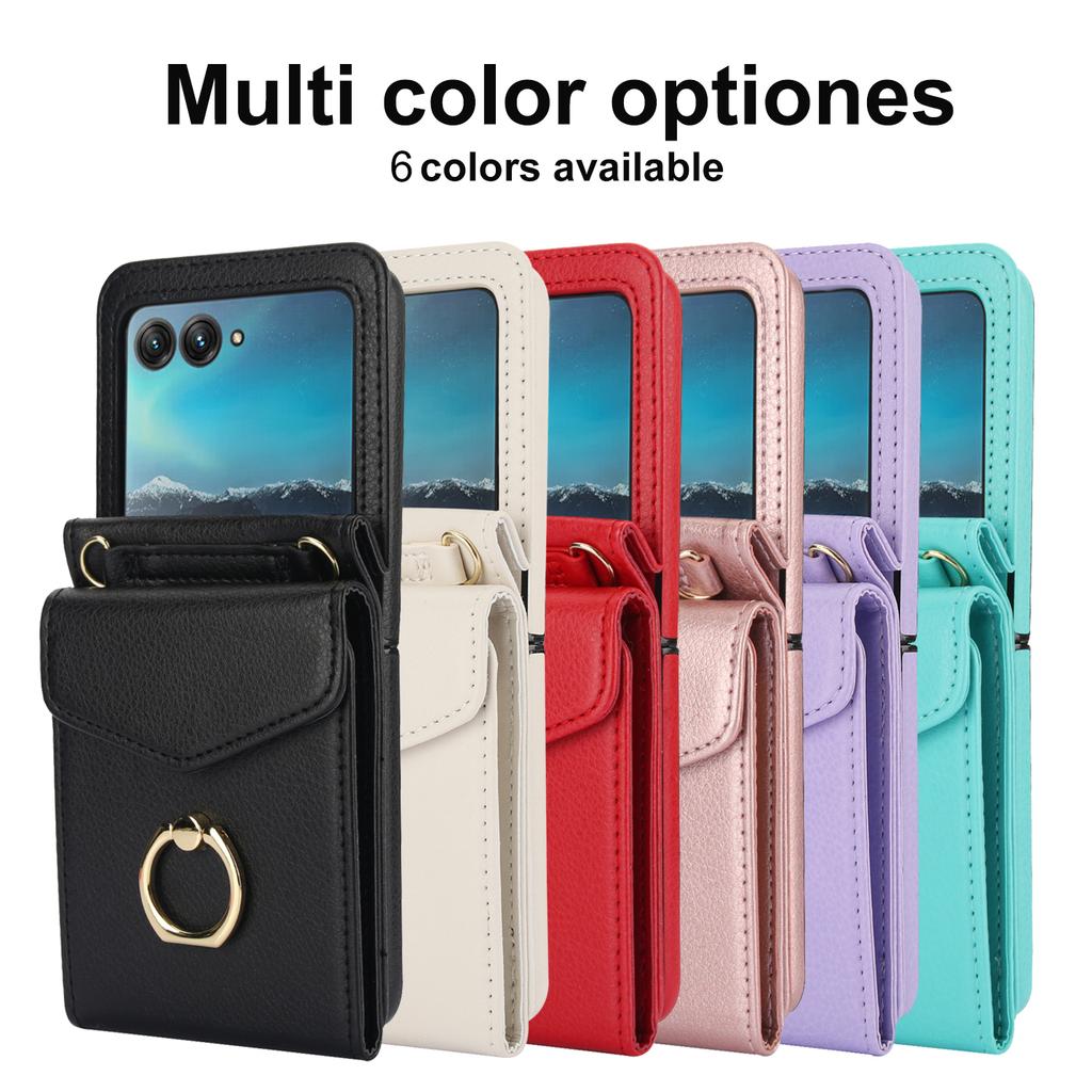 Crossbody Cards Solt Wallet Leather Ring Holder Case For Motorola Razr 50 Ultra Razr50 40 Long Lanyard Pocket Bag RFID Cover