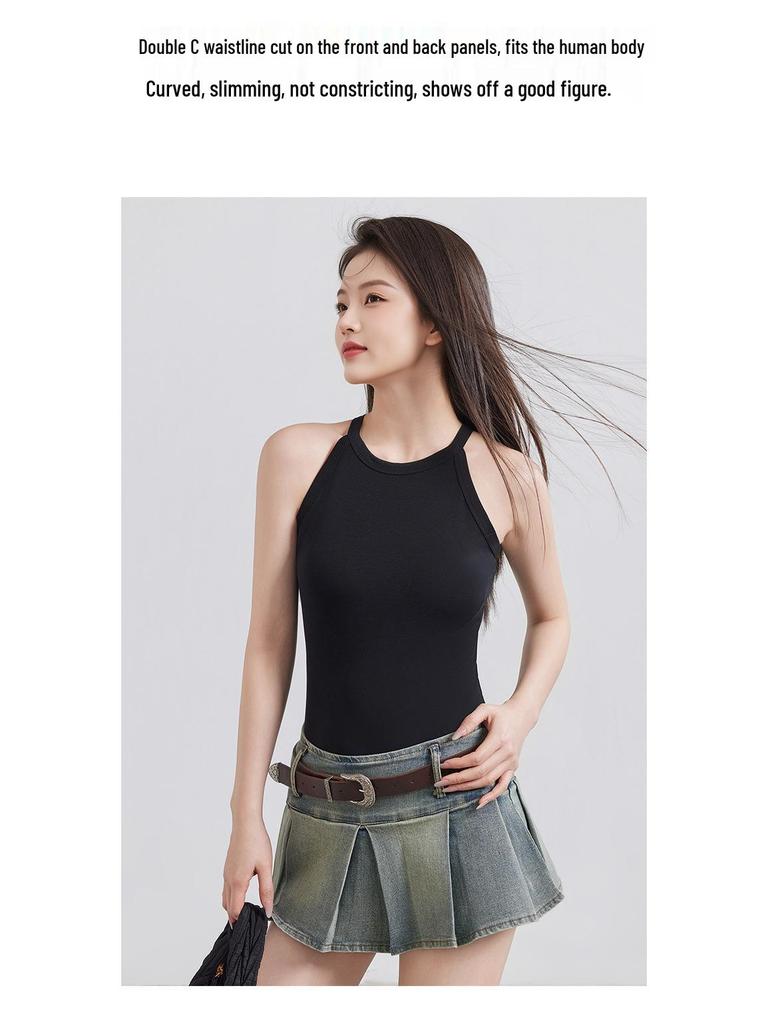 Tencel Lyocell Women's Sleeveless Halter Knit Camisole - Slimming Base Layer Top