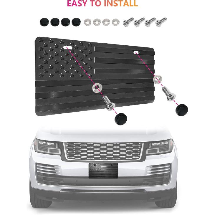 American Flag License Plate For Front Bumper, Black Thick ABS Plastic Car Tag Plate With 3D Embossed USA Flag Pattern, With Screws, Patriotic Decals