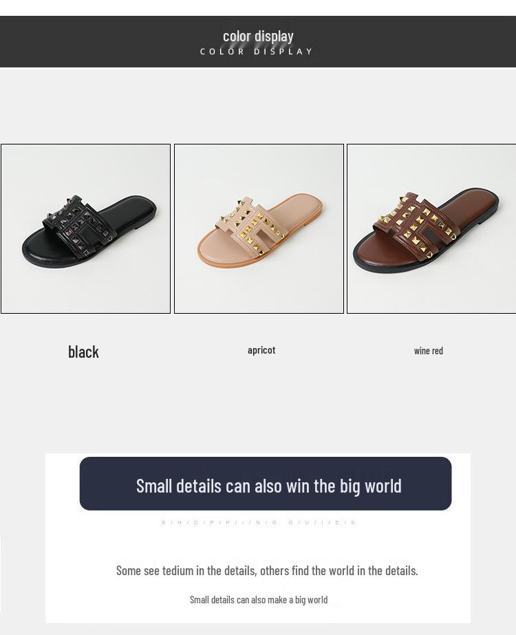 Chic Women's Rivet Slippers: 2025 Summer Fashion, Flat Bottom, Stylish Single Strap for Outdoors & Beach