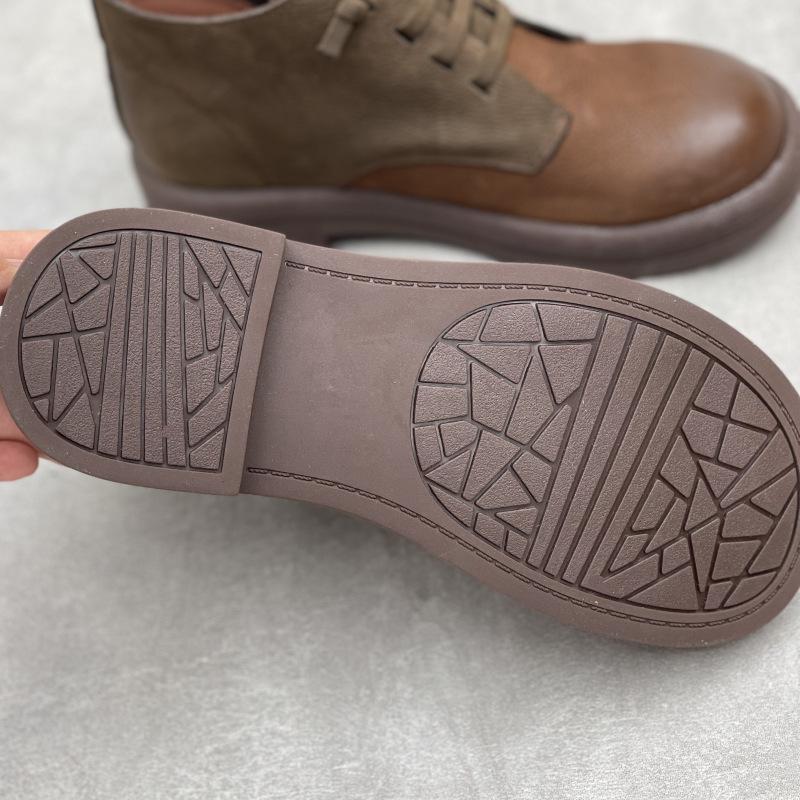 Fashion GKTINOO Natural Leather Women's Shoes Handmade Soft Cow Leather British Style Flat Autumn High-top Leisure Shoes Short Boots