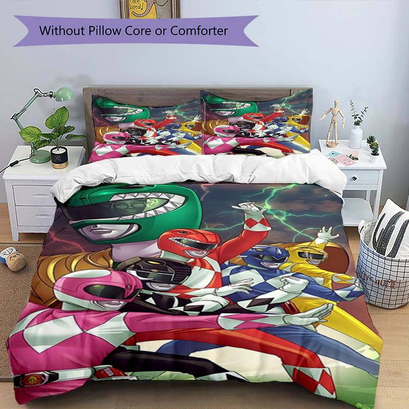 Set copripiumino 3 pezzi (1*Copripiumino + 2*Federe, Senza Nucleo),Set Biancheria da Letto con Stampa Mighty Morphin Power Rangers, Decorazione Camera da Letto, Stagione Unica, Compleanno