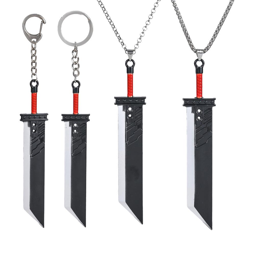 Gothic FF7 Game Final Fantasy Model Cloud Strife Buster Sword Keychain Men Metal Zack Knife Necklace Cosplay Llaveros