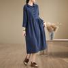 2025 new 6-color 4-size linen dress women's pullover long-sleeved medium and long solid color cotton and linen dress