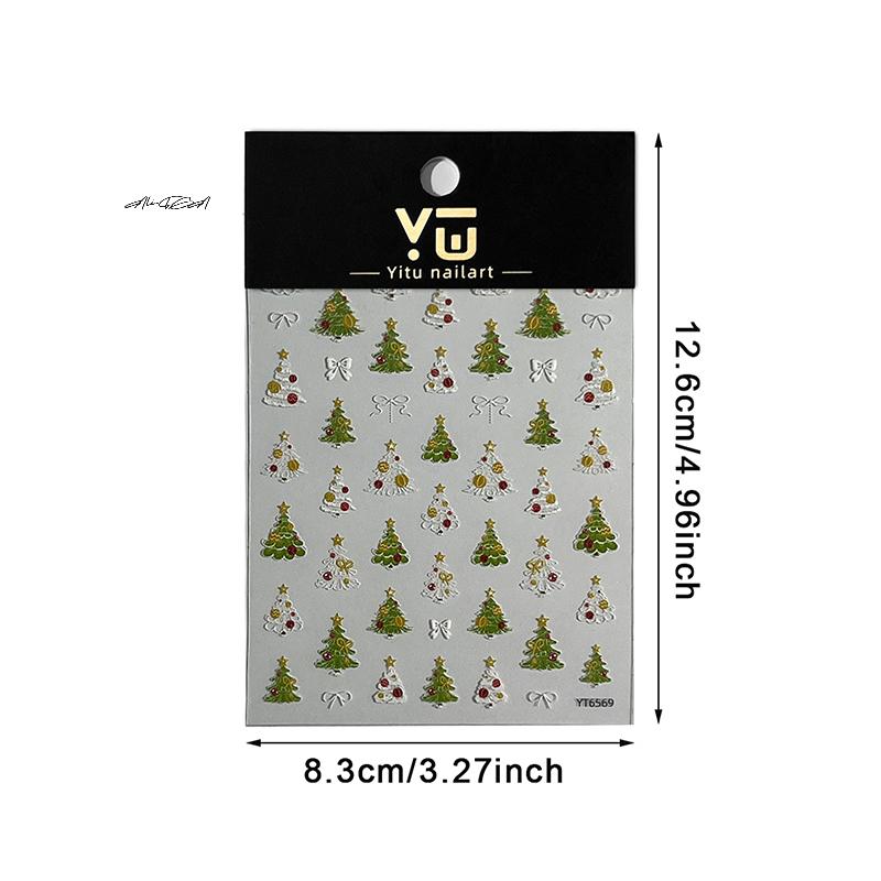 Christmas Tree Nail Stickers Embossed Self-Adhesive Nail Art Decals for Manicure Festive Charm Nail Ornaments for Party