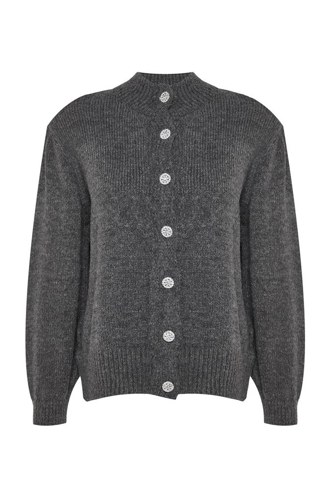 Women's Style Plus Size Anthracite Button-Closed Cardigan