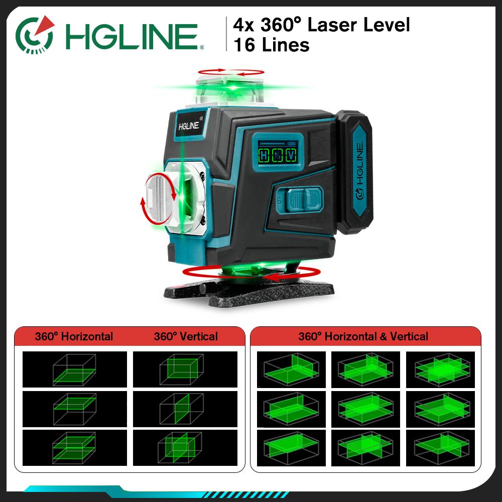 HGLINE 16 4D Lines Laser Level With APP Remote Control Selfleveling 360 Horizontal & Vertical Laser Level Construction Tool