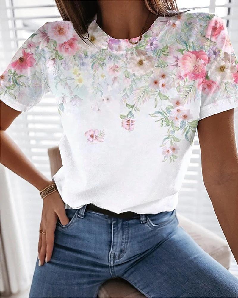 European and American Women's Clothing Hot Item Creative Color Flower 3D Printed T-shirt for Women 3222 KTB