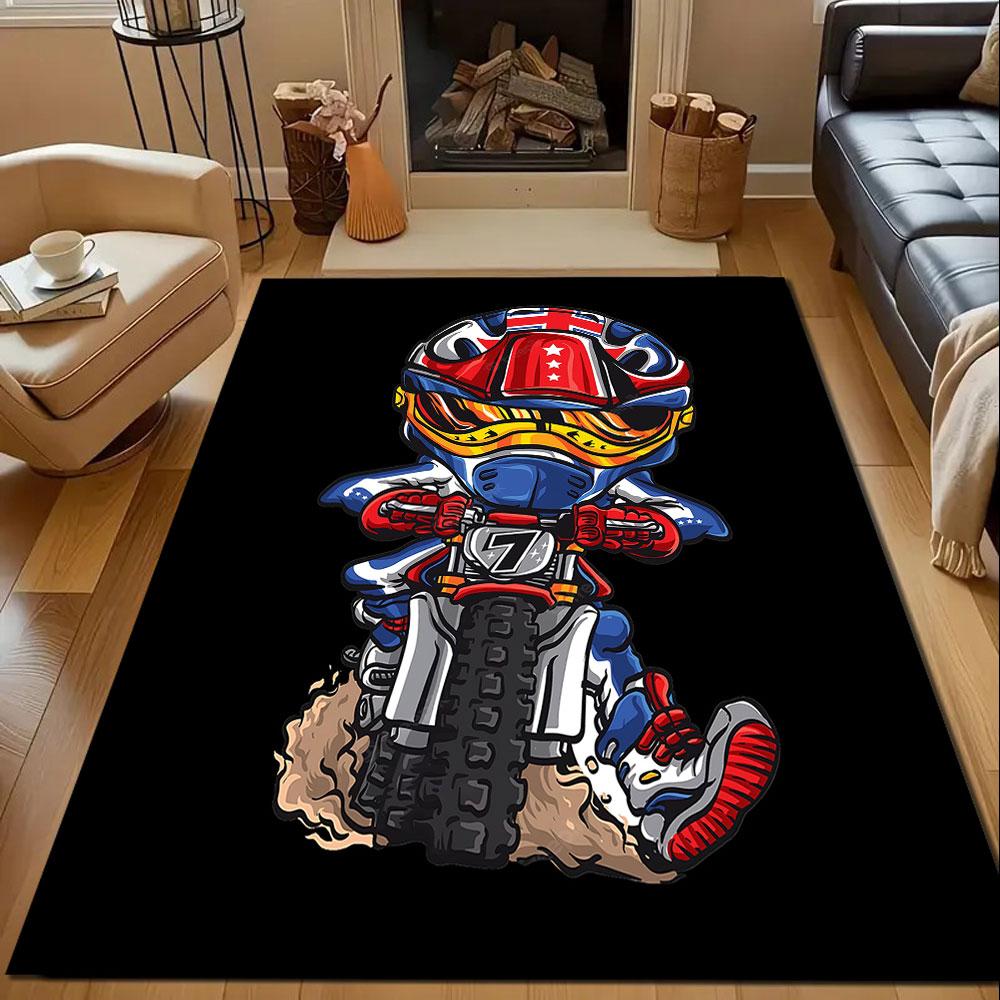 Motocross Racer Graphic Rug Patterned carpet, non slip mat suitable for living room and bedroom sofas