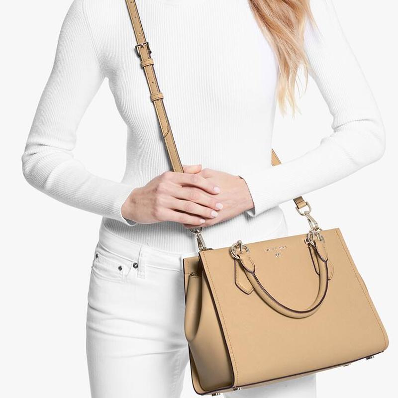 Michael Kors Mk Marilyn Classic Solid Color Commuter Fashion Large Capacity Leather Shoulder Crossbody Tote Bag Women Bags Camel 30S2L6AS2L-222