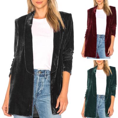 Moda damska Z długim rękawem Złoty Aksamitny Jednolity Dorywczo Luźny Kardigan Płaszcz
