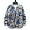 Men's Trendy Denim Bear & Flower Jacket - Cotton, Loose Fit, Wear-Resistant, Big Sizes Available