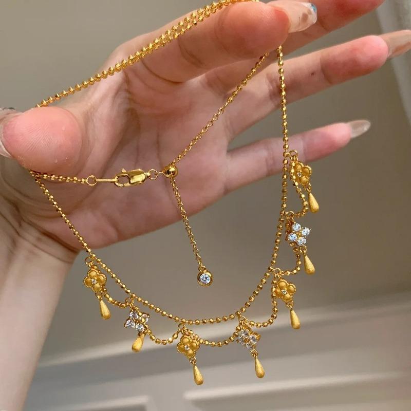 Collier à chaîne avec pampille en forme de goutte d'eau et fleur en zircon Argent Tibétain Mode Vintage Accessoires Minimalistes pour Femmes