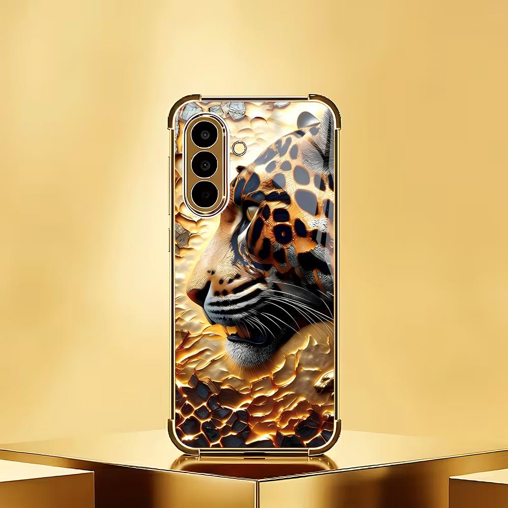 Galwanizowana szklana obudowa na telefon z wzorem lamparta i tygrysa, odpowiednia do Samsung Galaxy S26 S25 S24 S22 S21 S20 FE/Ultra/Plus, odporna na upadki
