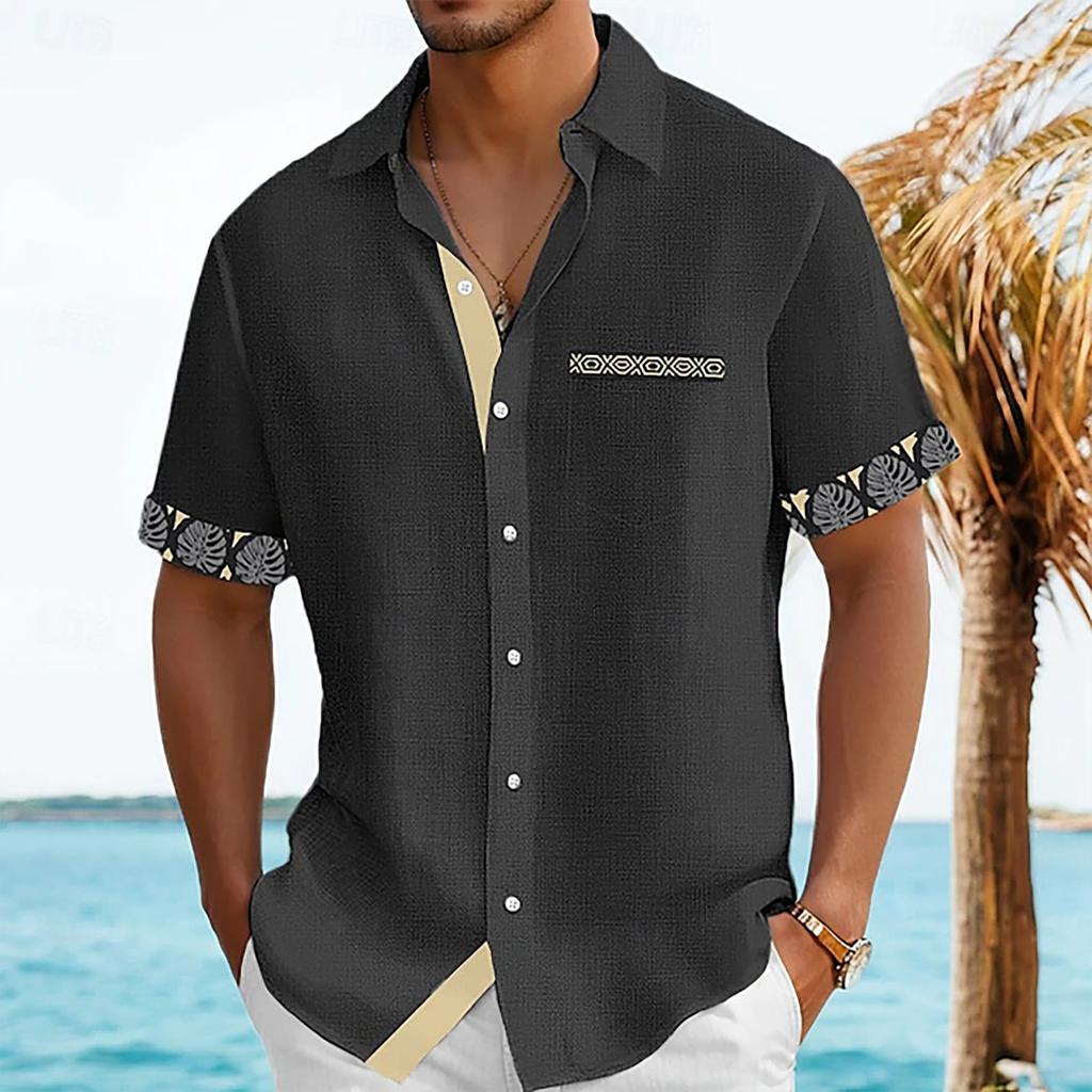 Men's Vintage Button Down Bowling Shirts Short Sleeve Summer Beach Shirt