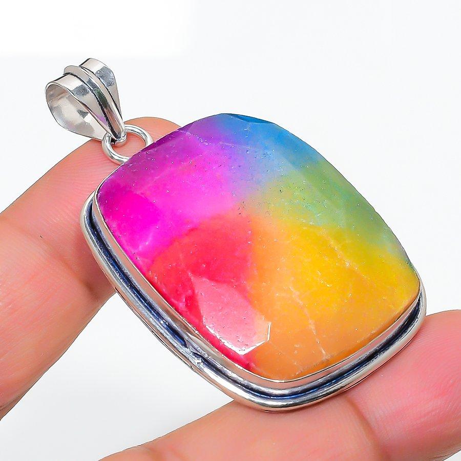 Natural Rainbow Solar Quartz Gemstone 925 Steling Silver Jewelry Pendant 2.17" M9G28