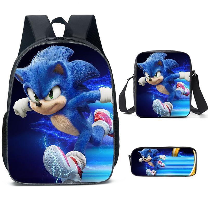 Sonic Cartoon School Bag Set With Oxford Fabric Breathable Lightweight For Kids School Use