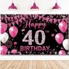Fabric 40th Birthday Banner Backdrop Hot Pink, Happy 40th Birthday Decoration for Women, 40 Year Old Birthday Party Yard Sign Photo Props Decor