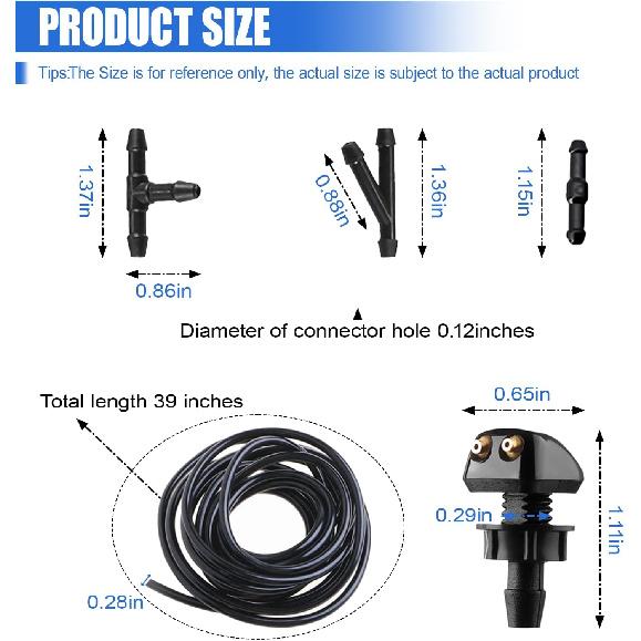 Car Front Windshield Washer Nozzles, Double-Hole Auto Wiper Water Sprayers with Hose and Connectors, Adjustable Nozzle Washer Kit for Most Vehicles