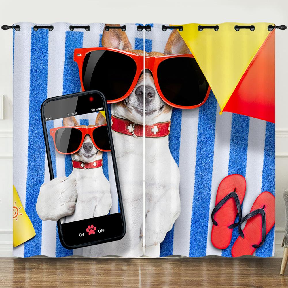 

Шторы Летние каникулы Крутые кошки и собаки 3D цифровая печать Затемняющая штора на люверсах 97cm*114cm*2