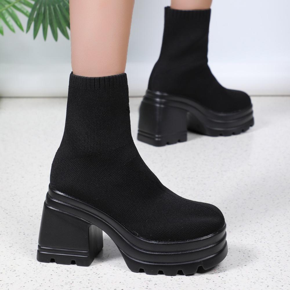 Platform Boots Woman Large Size Short Boots Women's Square Head Waterproof Table High Heel Fashion Thick Soled Women's Boots
