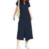ZANZEA Women Casual V-Neck Summer Short Sleeve Long Dress