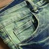Pantalones vaqueros ajustados y rotos para jóvenes, ropa de calle, informales, personalizados, color verde océano, a la moda