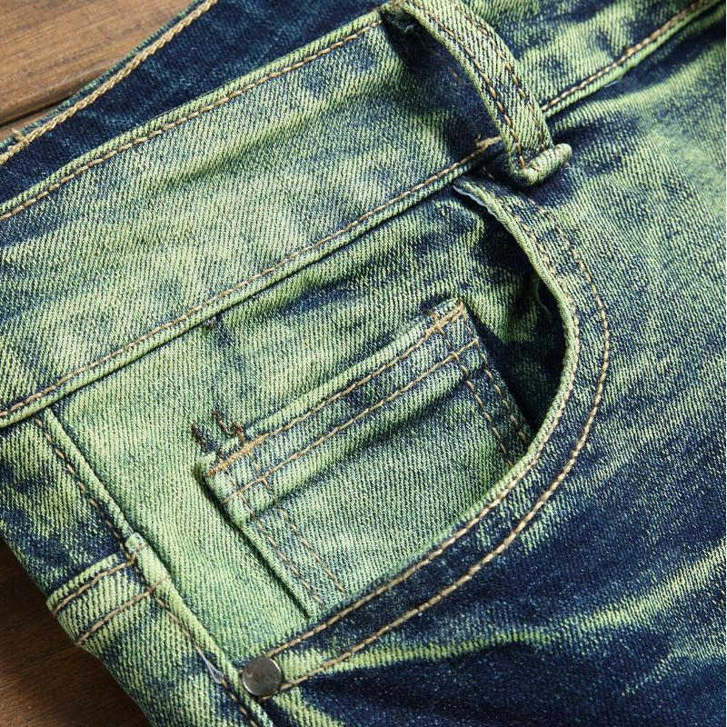 Pantalones vaqueros ajustados y rotos para jóvenes, ropa de calle, informales, personalizados, color verde océano, a la moda