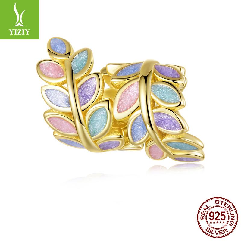 Golden Autumn Series Leaf Bee Diy Bracelet Beaded Romantic Clover S925 Sterling Silver Beads