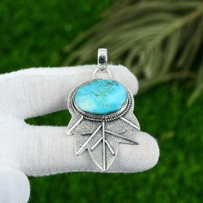 Natural Tibetan Turquoise Gemstone Pendant 925 Sterling Silver Indian Jewelry