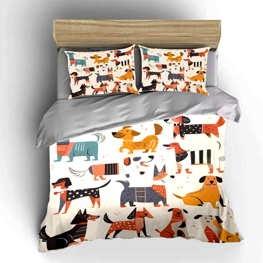 "Cartoon Dog Print Decor Set" Bedding Set with 1 Duvet Cover 2 Pillowcases Single Double King Queen Gift