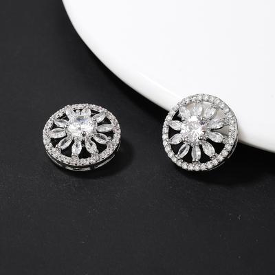 2 PCS Hollow Flower Rhinestone Buttons Brass Sewing Accessories for DIY Wedding Clothing Cardigan Cheongsam Crafts
