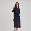 ELLE French Minimalist Short Sleeve Dress Women Dresses Navy-Blue EL51381