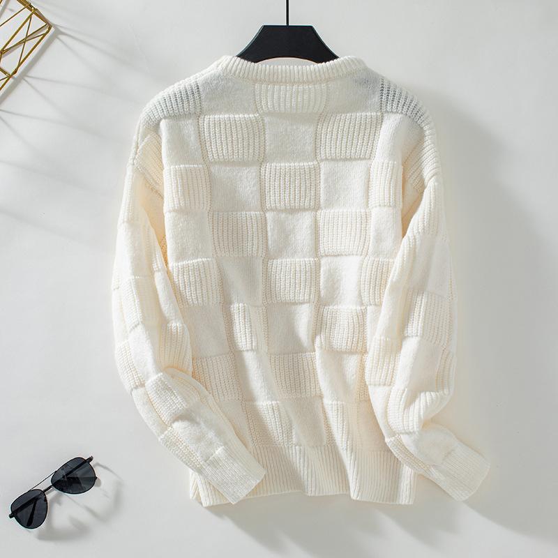 Women's Knitwear Autumn and Winter Retro Round Neck Loose Plaid Pullover Sweater