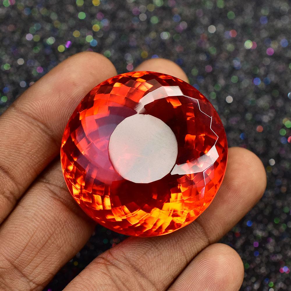 Lab Created 215.1 Ct Orange Topaz Round Cut Flawless Loose Gemstone For Gifting