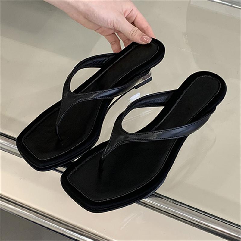 Eilyken New Fashion Design Wedges Low Heels Ladies Sandals Summer Square Clip Toe Slippers Women Flip Flops Shoes