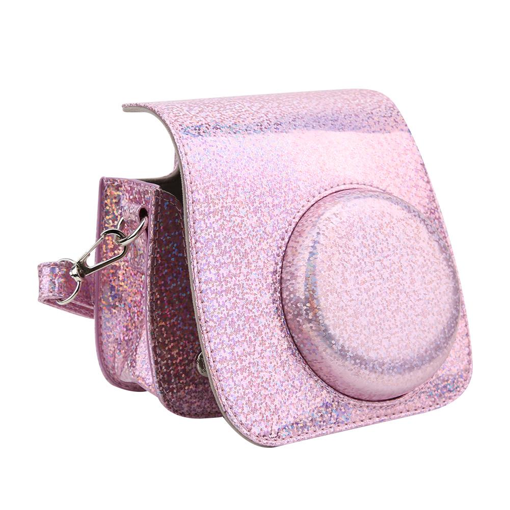 Sparkling Color Vintage PU Lther Camera Portable Bag Case  ive Pouch Cover with Shoulder Strap For     8/ 8+/ 9(Sparkling Pink )