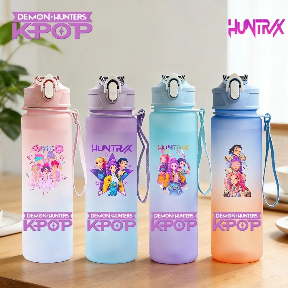 750ML Anime KPop Demon Hunters Sports Water Bottle Leak Proof Colorful Straw Cup Portable Water Bottle designed for Outdoor Sport Fitness