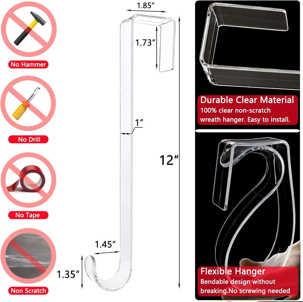 2pcs Front Door Hook Transparent Seamless Door Hanger Indoor and Outdoor Holiday Decoration Wreath Pendant Door Hooks