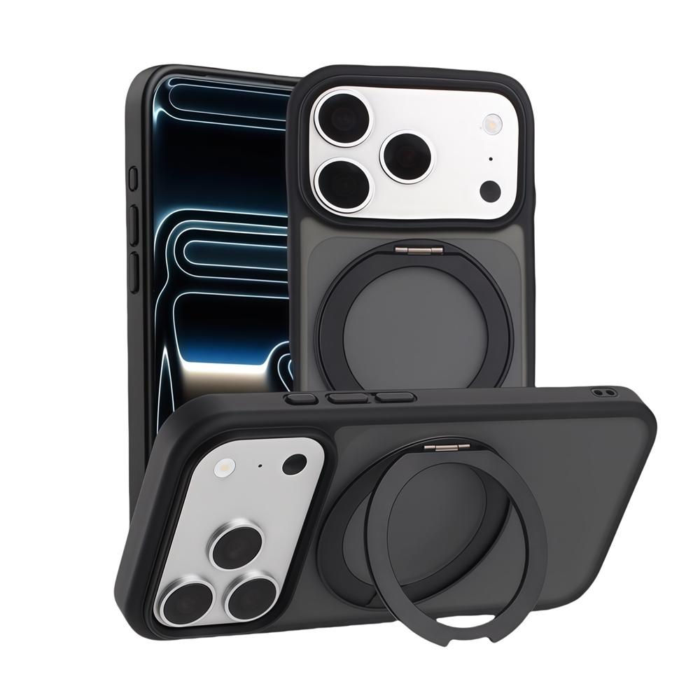 For Magsafe Magnet Ring Rotating Fold Magnetic Stand Phone Case For 17 Pro Max Air 17Pro Solid Color Matte Armor Cover