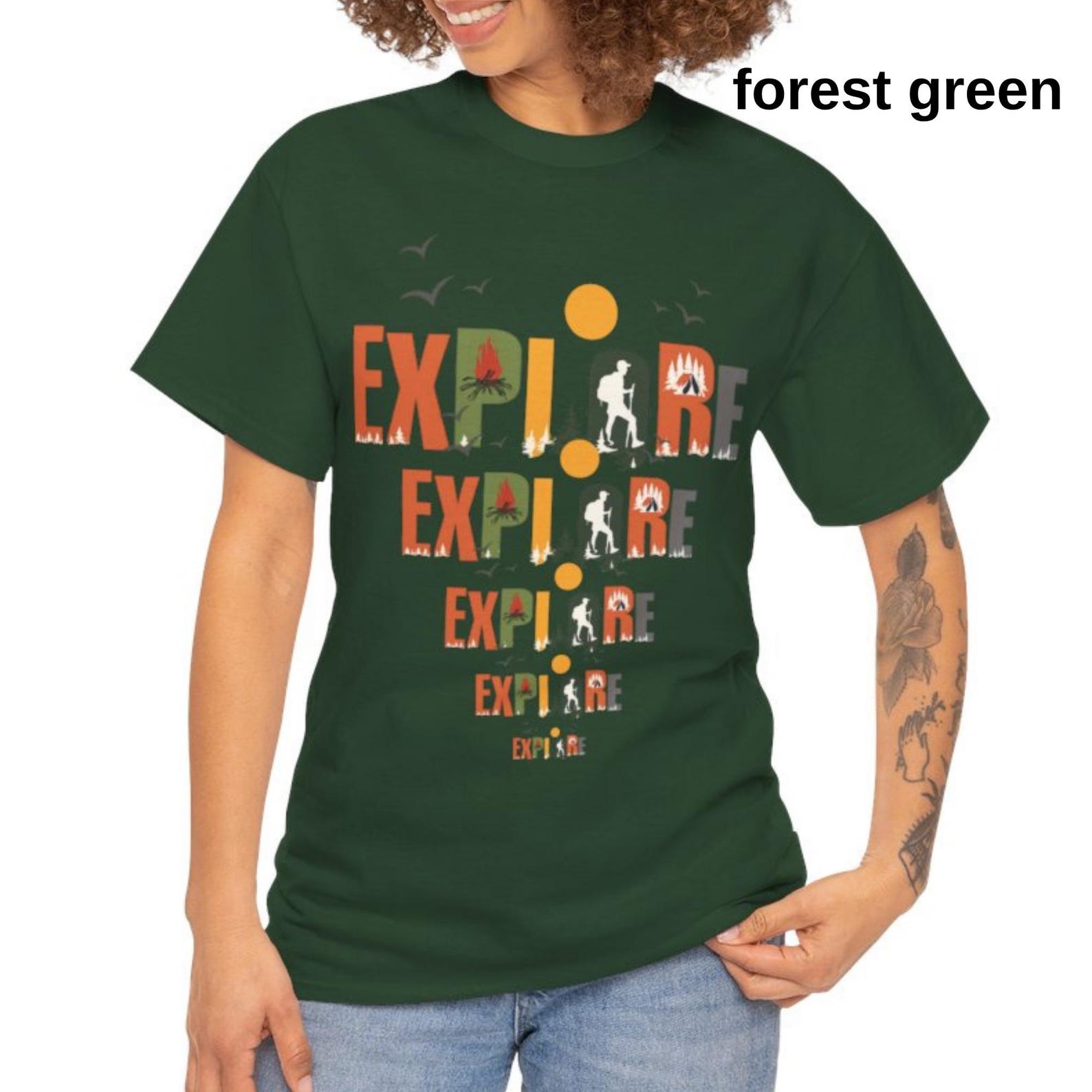 Explore Retro Nature Graphic Tee | Adventure Typography, Birds & Sun 4XL