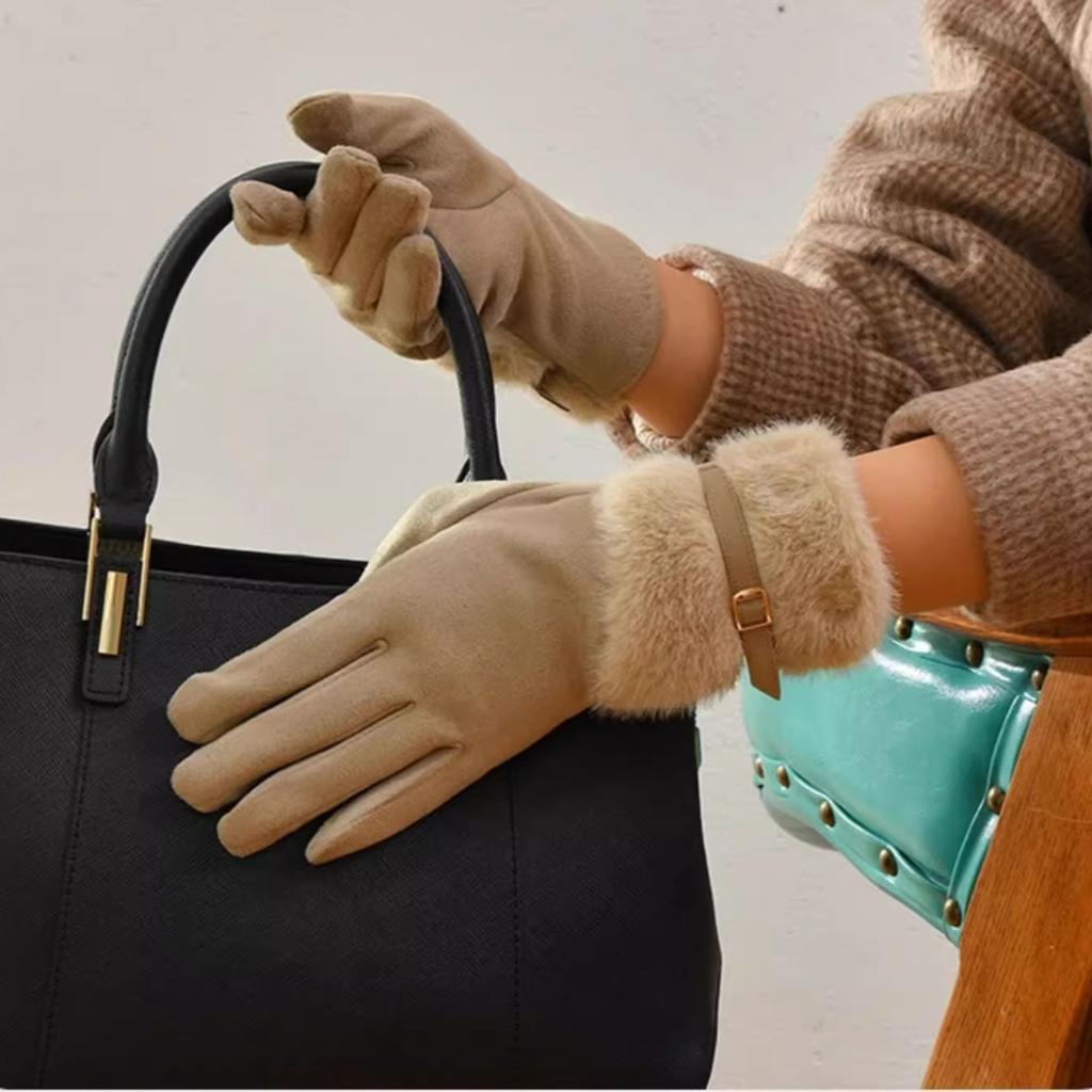 Warm Gloves Women's Winter Driving Fleece Thickened Warm Gloves Women's Cycling Windproof Touch Screen Gloves