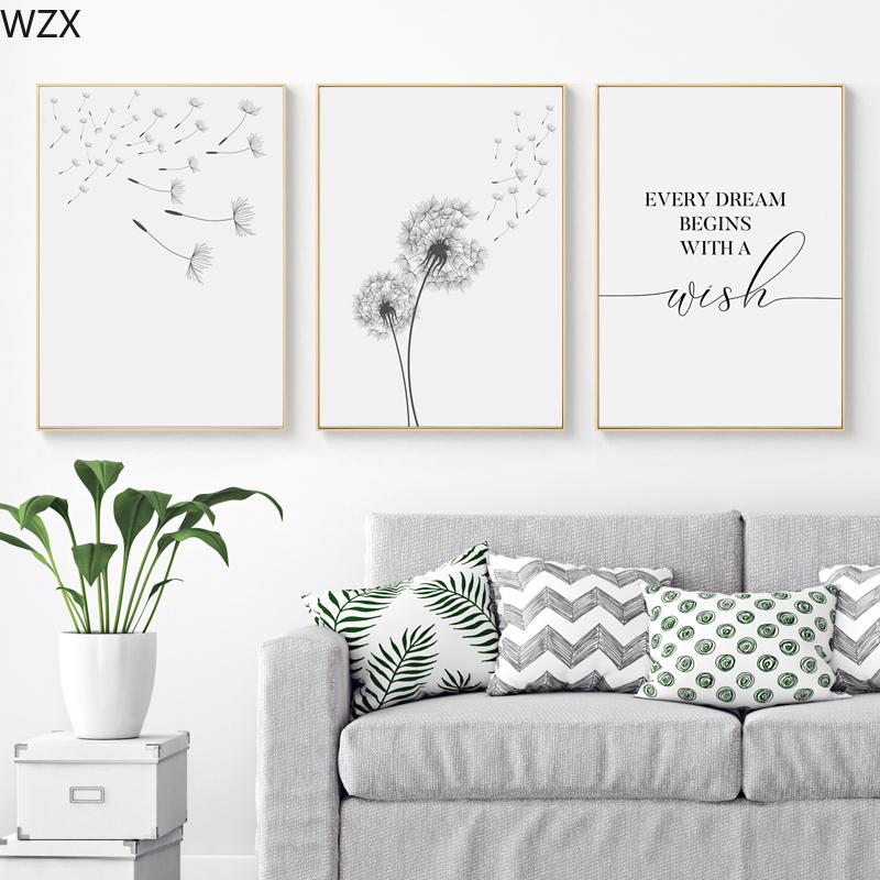 Make Wish Dandelion Poster Prints Nordic Style Dandelion Wall Art Canvas Painting Living Room Bedroom Nursery Decor home decor