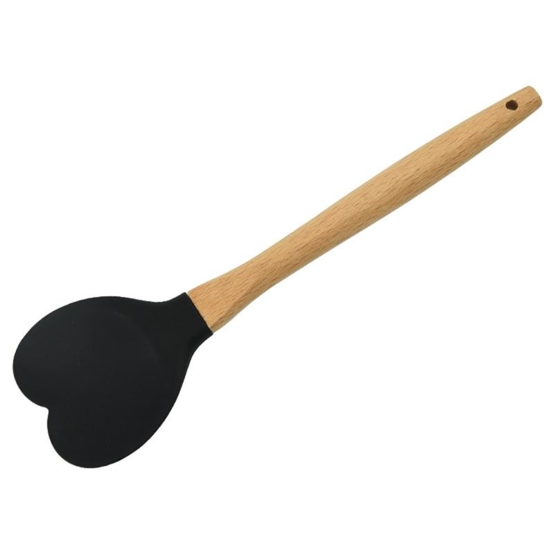 Food Grade Silicone Heart Shape Spatula with Wood Handle For Cake Decorating Stirring Folding Dough Kitchen Utensils