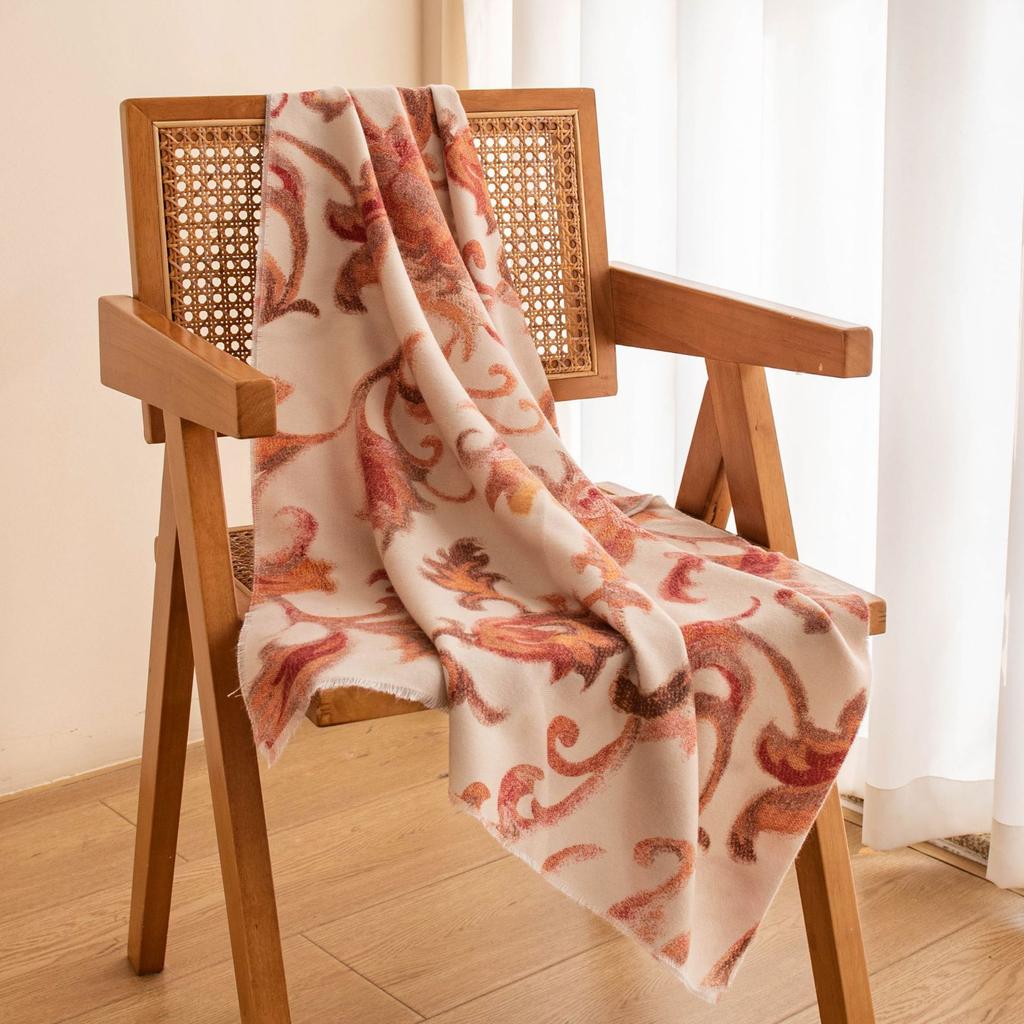 Elegant temperament printed scarf pink long scarf gentle shawl fashion commuter warm scarf