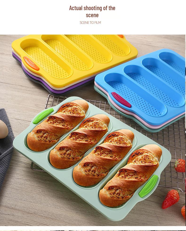 Non-Stick 4-Cavity Silicone Baguette Mold for French Bread Baking