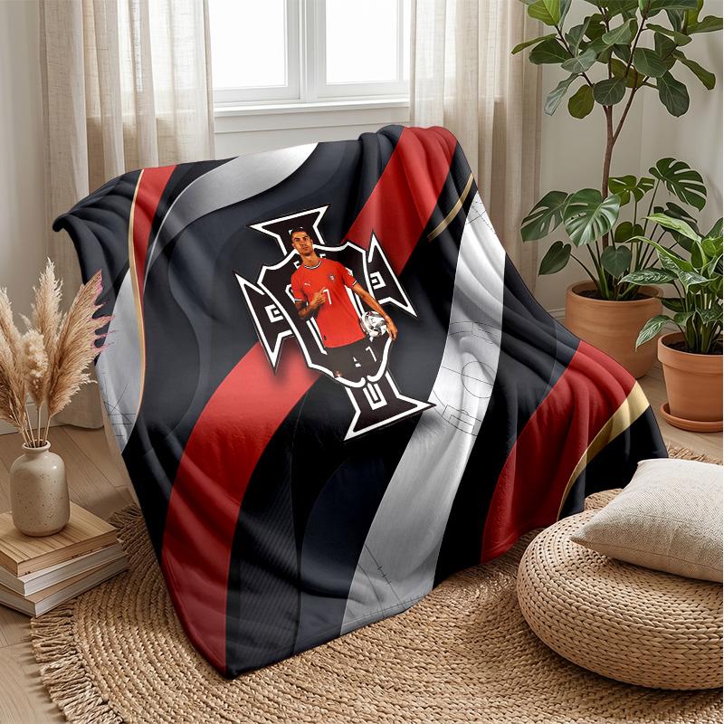Portugal Football Printed Flannel Blanket Skin Friendly Warm Decorative Throw for Indoor Couch Bed Daily Use