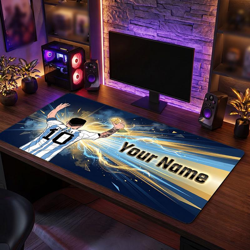 Tappetino per Mouse Grande Personalizzato Lionel Messi, Stampa Testo Nome Personalizzato, Tappetino da Scrivania Antiscivolo con Logo Calcio, Regalo per Gamer