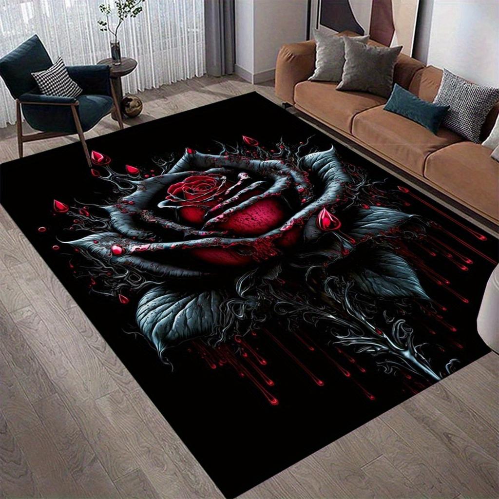 1PC Rose Arts Pattern Living Room Rugs Kitchen Rugs Non-Slip Home Door Mats Pop Arts Bath Mat Carpet for Home Sink Laundry Decor